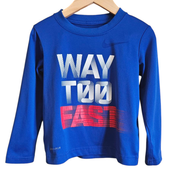 Nike Toddler Long Sleeve DriFit Way Too Fast TShirt Blue Boy's Size 3T - Picture 1 of 5